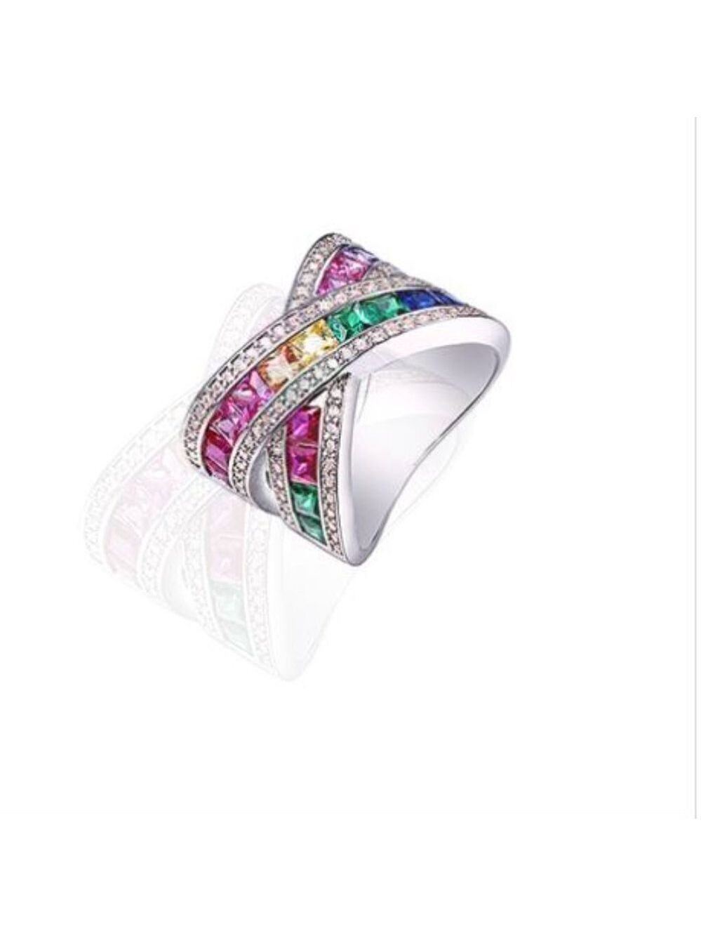 Rainbow Swarovski Crystal Statement Ring Multicolor Luxe Cocktail Ring Gift